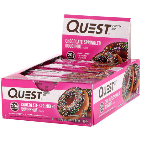 Quest Nutrition - Protein Bar, Chocolate Sprinkled Doughnut, 12 Bars, 2.12 oz (60 g) Each