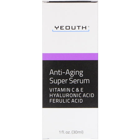 Yeouth - Anti-Aging Super Serum, Ferulic Acid, Hyaluronic Acid, Vitamin C & E, 1oz