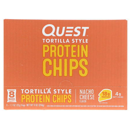 Quest Nutrition - Tortilla Style Protein Chips, Nacho Cheese, 8 Bags, 1.1 oz (32 g ) Each