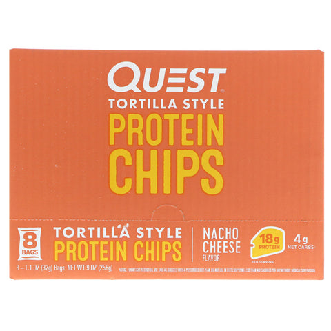 Quest Nutrition - Tortilla Style Protein Chips, Nacho Cheese, 8 Bags, 1.1 oz (32 g ) Each