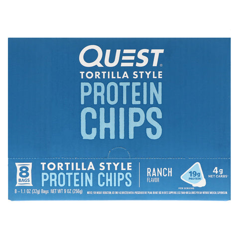 Quest Nutrition - Tortilla Style Protein Chips, Ranch, 8 Bags, 1.1 oz (32 g ) Each