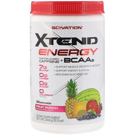 Xtend  Energy, Time Released Caffeine + BCAAs, Fruit Punch, 12.3 oz (348 g) - 30 Servings