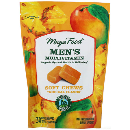 Megafood - Men's Multivitamin Soft Chews, Tropical Flavor, 60 Individually Wrapped Soft Chews
