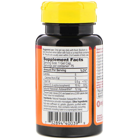 Nutrex Hawaii - BioAstin, Hawaiian Astaxanthin, 12 mg, 75 Gel Caps