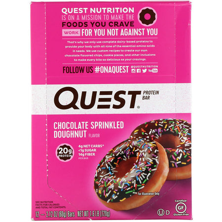 Quest Nutrition - Protein Bar, Chocolate Sprinkled Doughnut, 12 Bars, 2.12 oz (60 g) Each