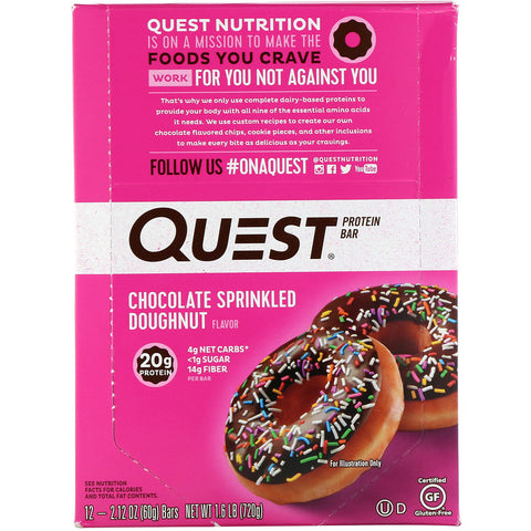 Quest Nutrition - Protein Bar, Chocolate Sprinkled Doughnut, 12 Bars, 2.12 oz (60 g) Each