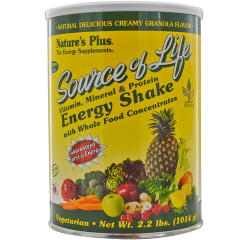 Natures Plus - Source of Life, Vitamin, Mineral & Protein Energy Shake, Creamy Granola Flavor, 2.2 lbs (1014 g)