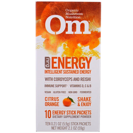 Organic Mushroom Nutrition, Energy, Mushroom Powder, Citrus Orange, 10 Packets, 0.21 oz (5.9 g) Each