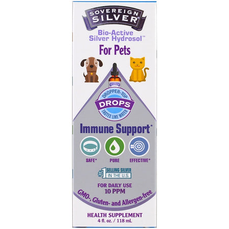 Sovereign Silver - Bio-Active Silver Hydrosol, For Pets, Immune Support Drops , 4 fl oz (118 ml)