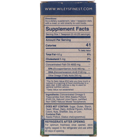 Wiley's Finest, Wild Alaskan Fish Oil, Summit DHA, Natural Lime Flavor, 4.23 fl oz (125 ml)