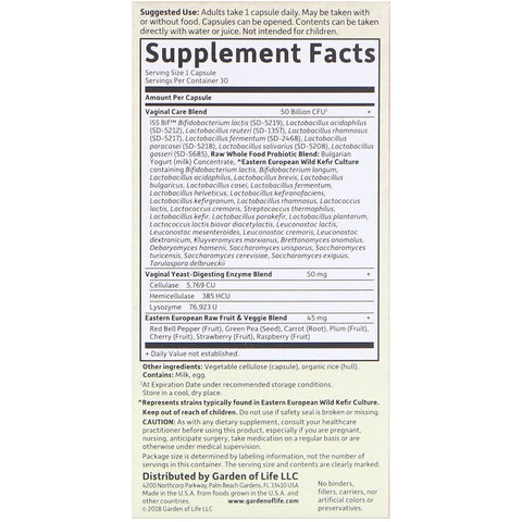 Garden Of Life - Raw Probiotics Vaginal Care, 30 Vegetarian Capsules