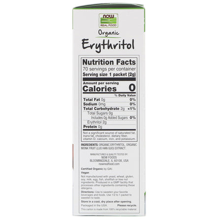 Now Foods - Real Food, Organic Erythritol with Monk Fruit, 70 Packets