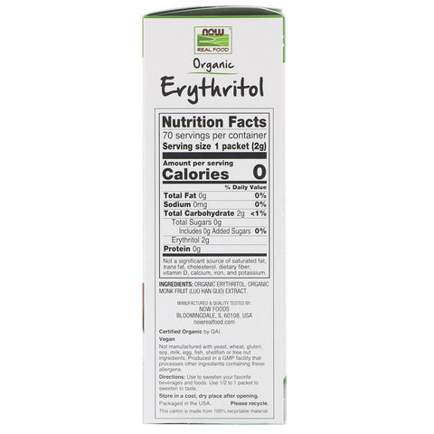 Now Foods - Real Food, Organic Erythritol with Monk Fruit, 70 Packets