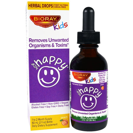 Bioray - NDF HAPPY® Removes Unwanted Organisms & Toxins, Kids, Peach Flavor, 2 fl oz. (60 ml)