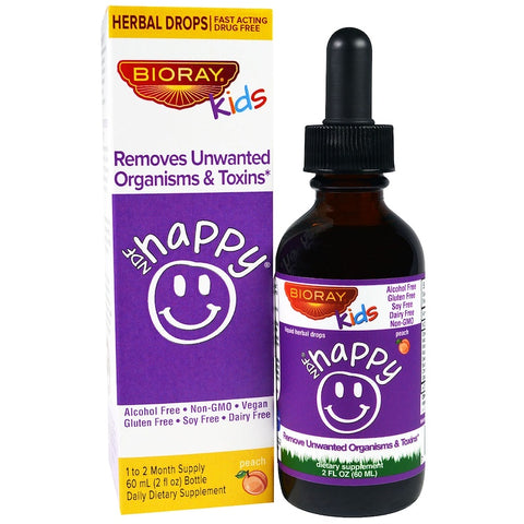 Bioray - NDF HAPPY® Removes Unwanted Organisms & Toxins, Kids, Peach Flavor, 2 fl oz. (60 ml)