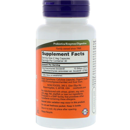 Now Foods - Saccharomyces Boulardii, Gastrointestinal Support, 60 Veg Capsules