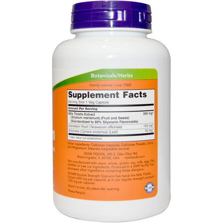 Now Foods - Silymarin, Milk Thistle Extract with Artichoke & Dandelion, Double Strength, 300 mg, 200 Veg Capsules