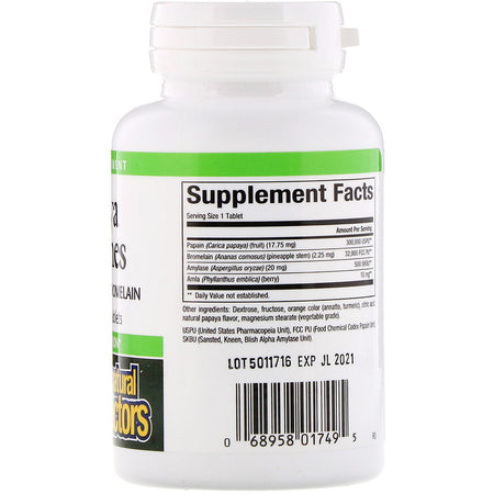 Natural Factors - Papaya Enzymes With Amylase & Bromelain,  - 120 Chewable Tablets