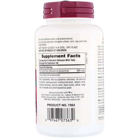 Natures Plus - Herbal Actives, Red Yeast Rice, 600 mg, 120 Mini-Tabs