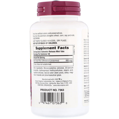 Natures Plus - Herbal Actives, Red Yeast Rice, 600 mg, 120 Mini-Tabs