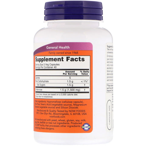 Now Foods - D-Mannose, 500 mg, 120 Veg Capsules