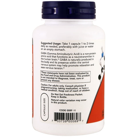 Now Foods - GABA 750 mg  - 100 Veg Capsules