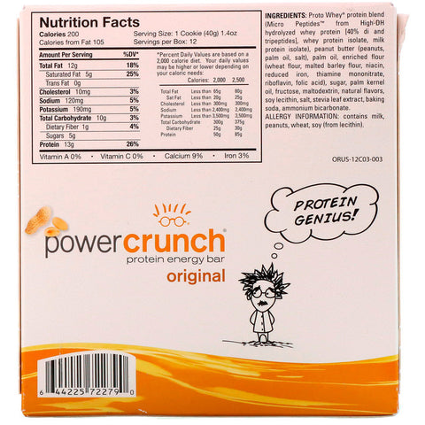 BNRG, Power Crunch Protein Energy Bar, Original, Peanut Butter Creme, 12 Bars, 1.4 oz (40 g) Each