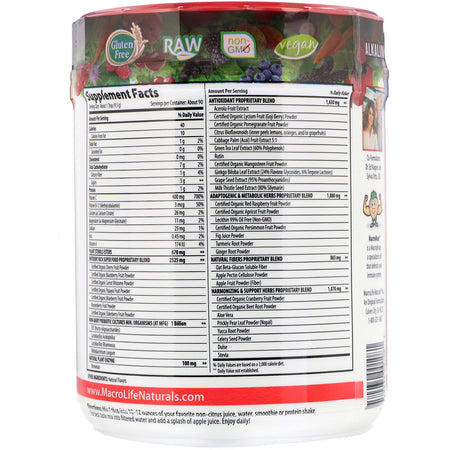 Macrolife Naturals - Miracle Reds, Superfood, Goji- Pomegranate- Acai- Mangosteen, 90 servings 1.9 lbs (850 g)