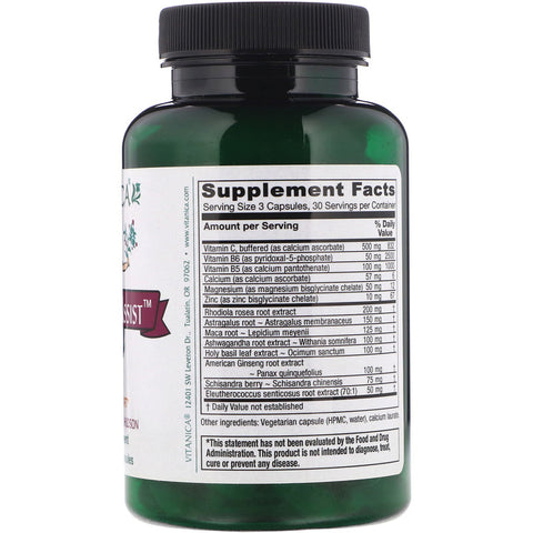 Vitanica - Adrenal Assist, Adrenal Support, 90 Vegetarian Capsules