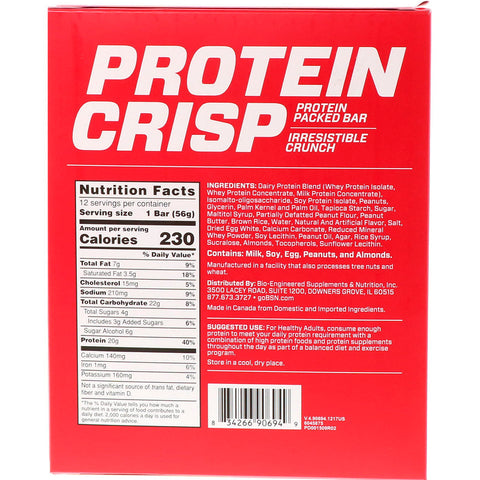 BSN - Protein Crisp, Peanut Butter Crunch Flavor, 12 Bars, 1.97 oz (56 g) Each