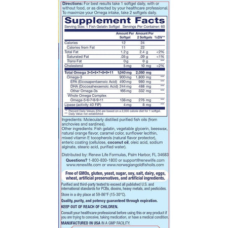 ReNew Life - Critical Omega, Ultra-Concentrated, Natural Orange Flavor, 30 Enteric-Coated Softgels