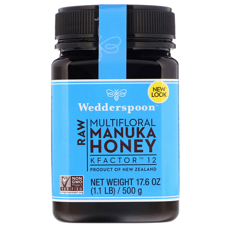 Wedderspoon - Raw Multifloral Manuka Honey, KFactor 12, 17.6 oz (500 g)