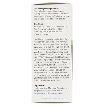 Yeouth - Hyaluronic Acid Plus With Vitamin C, Tripeptide 31, 1oz