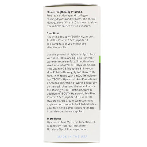 Yeouth - Hyaluronic Acid Plus With Vitamin C, Tripeptide 31, 1oz