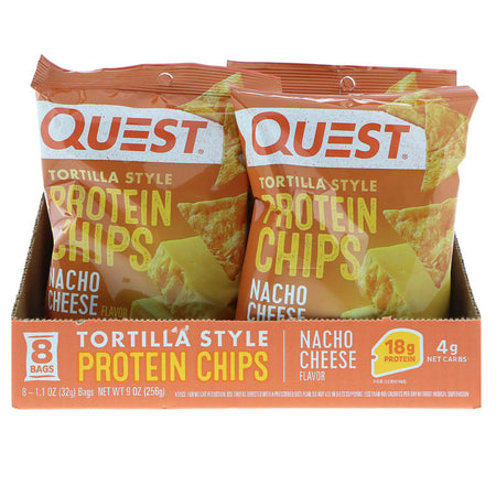 Quest Nutrition - Tortilla Style Protein Chips, Nacho Cheese, 8 Bags, 1.1 oz (32 g ) Each