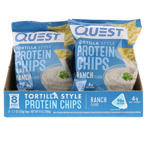 Quest Nutrition - Tortilla Style Protein Chips, Ranch, 8 Bags, 1.1 oz (32 g ) Each