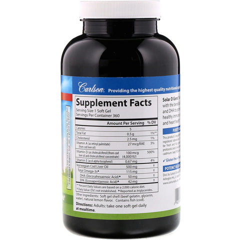 Carlson - Solar D Gems 4,000 IU - 360 Softgels