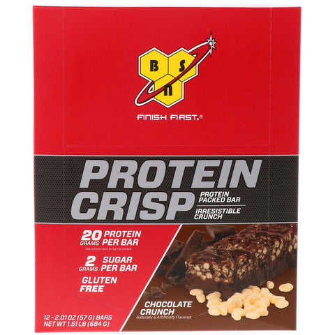 BSN - Protein Crisp, Chocolate Crunch Flavor, 12 Bars, 2.01 oz (57 g) Each