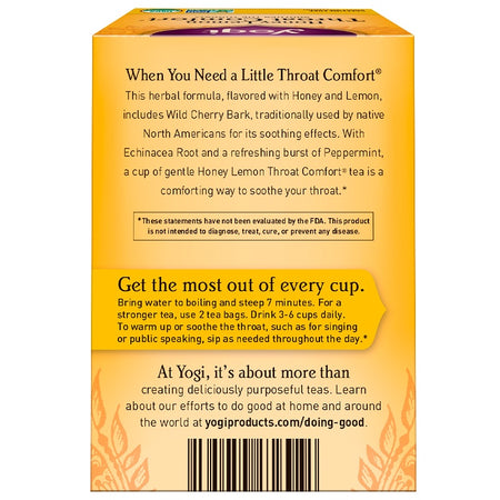 Yogi Tea - Throat Comfort, Honey Lemon, Caffeine Free, 16 Tea Bags, 1.12 oz (32 g)