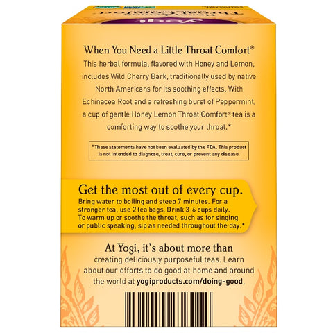 Yogi Tea - Throat Comfort, Honey Lemon, Caffeine Free, 16 Tea Bags, 1.12 oz (32 g)