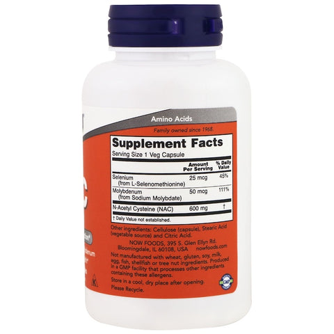 Now Foods - NAC-ACETYL CYSTEINE NAC, 600 mg, 100 Veg Capsules