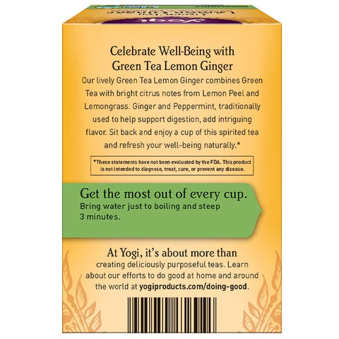 Yogi Tea - Organic Green Tea, Lemon Ginger, 16 Tea Bags, 1.12 oz (32 g)