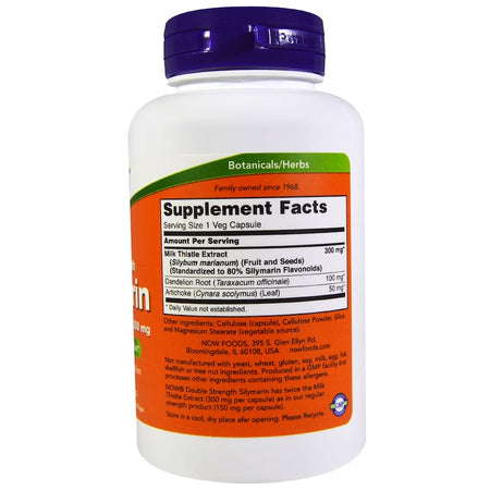 Now Foods - Silymarin, Milk Thistle Extract with Artichoke & Dandelion, Double Strength, 300 mg, 100 Veg Capsules