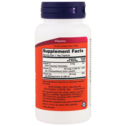 Now Foods - Vit D-3 / K2 1000 IU/45 MCG  120 VCAPS - 120 Capsules
