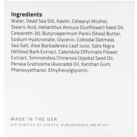 Yeouth - Dead Sea Mud Mask With Hyaluronic Acid, Aloe Vera, Collodial Oatmeal, 8oz
