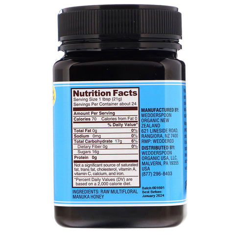 Wedderspoon - Raw Multifloral Manuka Honey, KFactor 12, 17.6 oz (500 g)