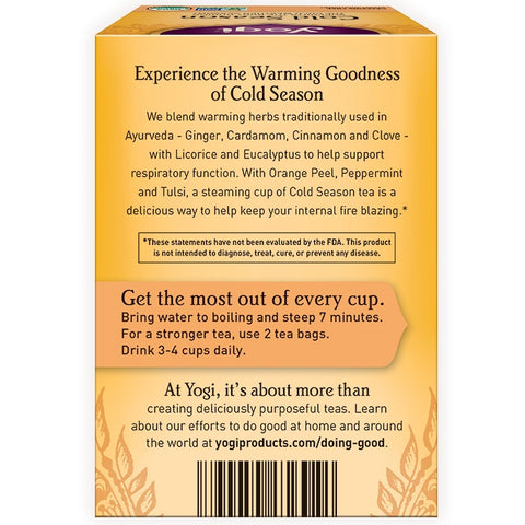 Yogi Tea - Organic, Cold Season, Caffeine Free, 16 Tea Bags, 1.12 oz (32 g)