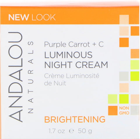 Andalou Naturals -Luminous Night Cream, Purple Carrot + C, Brightening, 1.7 fl oz (50 ml)