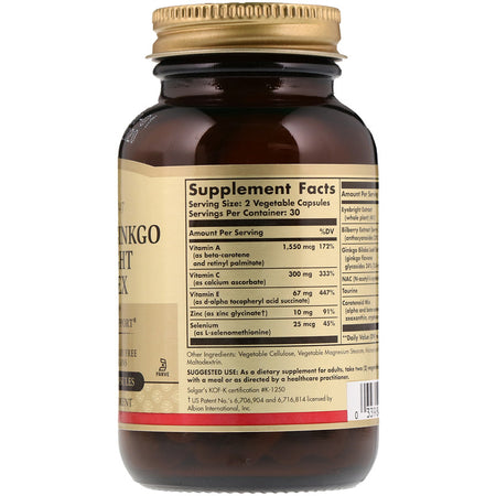 Solgar - Bilberry Ginkgo Eyebright Complex Plus Lutein Vegetable Capsules - 60 Capsules