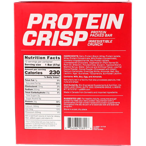 BSN - Protein Crisp, Chocolate Crunch Flavor, 12 Bars, 2.01 oz (57 g) Each